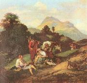 Adrian Ludwig Richter Italienische Landschaft mit ruhenden Wandersleuten oil painting reproduction